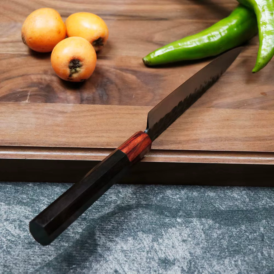 Jumcsong Santoku Küchenmesser aus 3-lagigem Verbundstahl, 5,5 Zoll Utility-Gemüsemesser in Silber mit Holzgriff - Bild 4