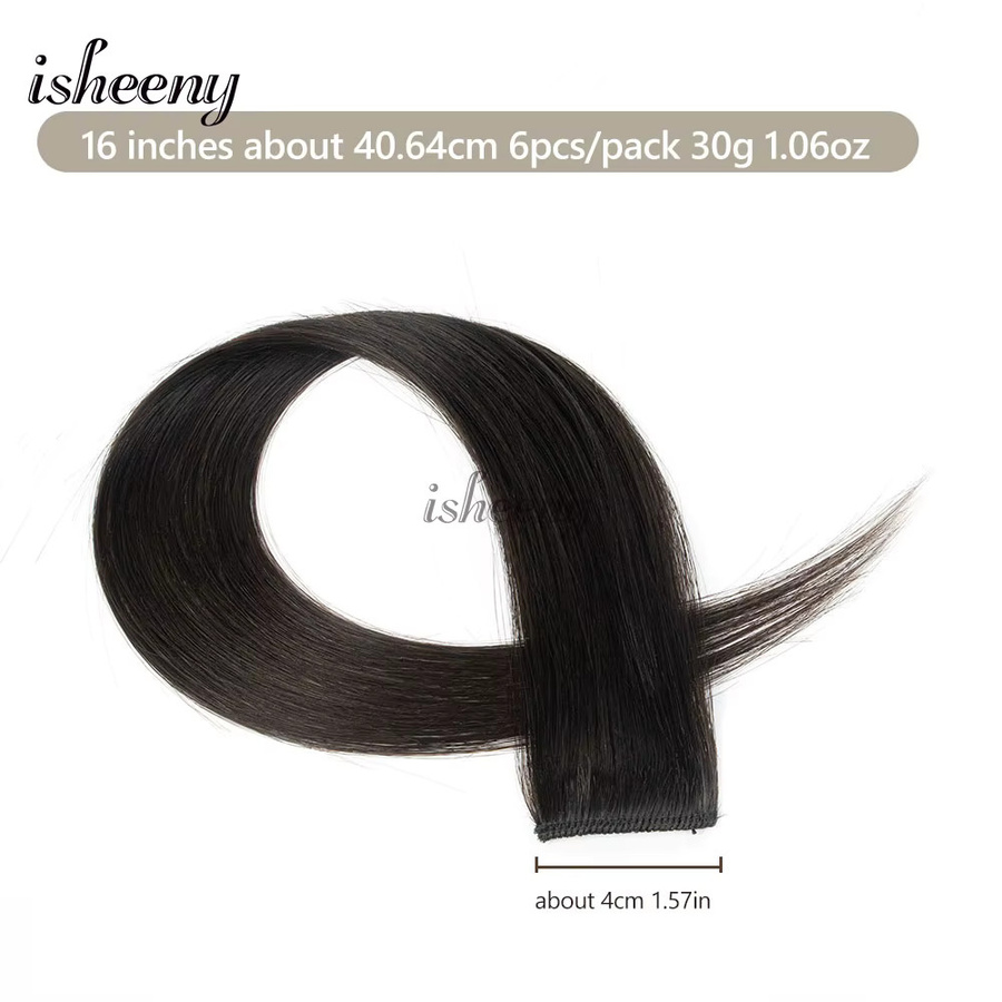 Isheeny Clip-in Echthaarverlängerungen, 6er-Set, glatt, 12-16 Zoll, 30g - Bild 2