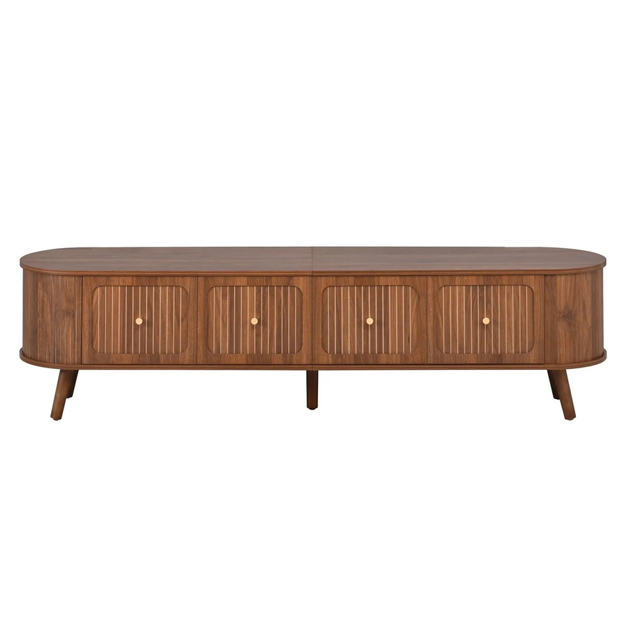 okwish TV Schrank in Braun mit 4 Türen, Goldgriffen und Holzbeinen, B/T/H: 180 x 38 x 47 cm - Bild 2