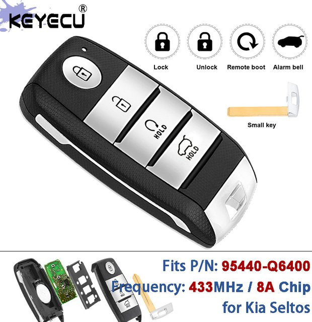 KEYECU Smart Fernbedienungsschlüssel für Kia Seltos Modelljahr 2021, 433MHz 8A Chip PN: 95440-Q6400 Keyless-Go Ersatzschlüssel, Schwarz - Bild 1