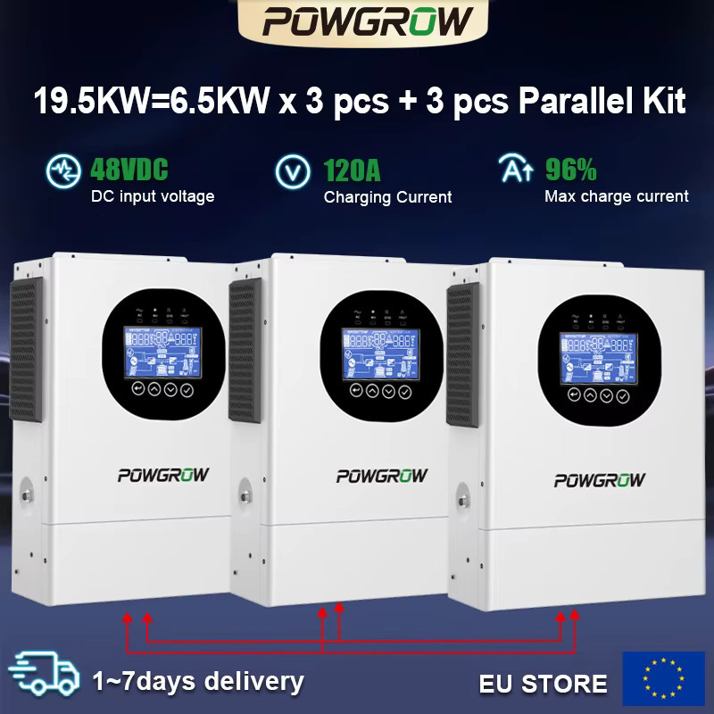 POWGROW Hybrid-Solarwechselrichter 19,5KW 3-phasig 48V mit 120A MPPT Solarregler und WLAN-Modul in Weiß - Bild 1