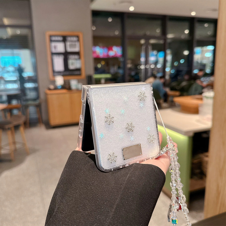 Weihnachtliche Handyhülle mit Diamant-Schneeflocken und Kette für Samsung Galaxy Z Flip 7, Z Flip 6 und Z Flip 5 in Beige - Bild 6