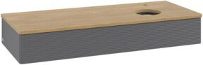 V&B Waschtischunterschrank Antao mit Frontstruktur und Beleuchtung, Eiche honig lackiert, B: 120 cm, T: 50 cm, H: 19 cm - Bild 1