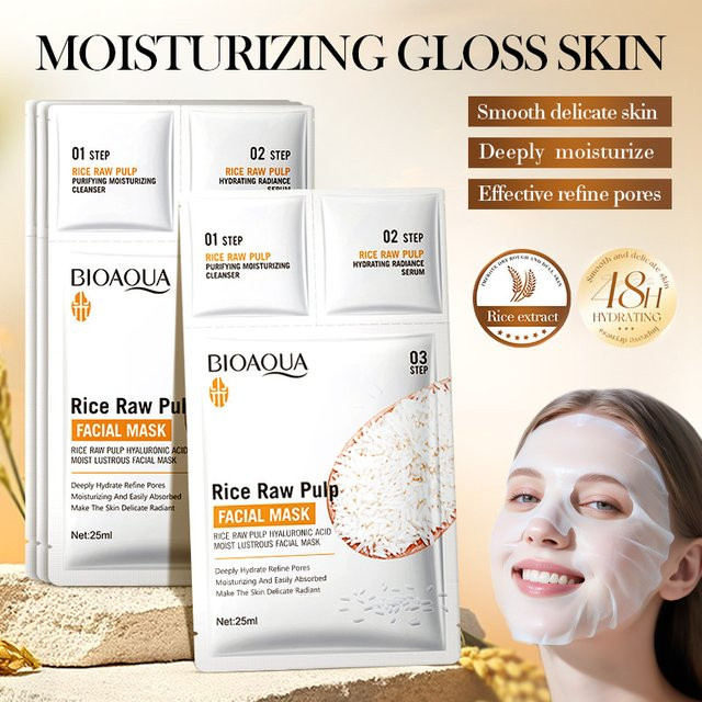 BIOAQUA Weißer Reis Hautpflege Set, Serum und Gesichtsmasken, Unisex - Bild 1