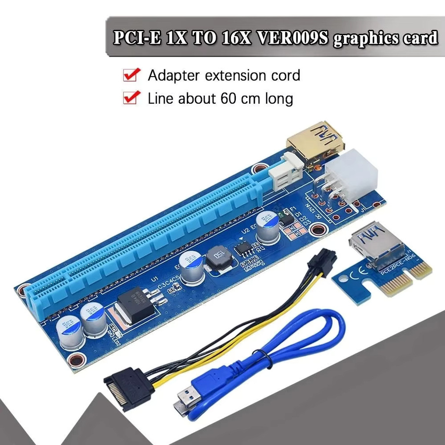 Ninth World VER009S PCI-E Riser-Kartenadapter PCI Express X1 auf X16 Extender mit USB 3.0 und SATA auf 6Pin Stromanschluss für Grafikkarte, Blau, 0,6 m - Bild 2
