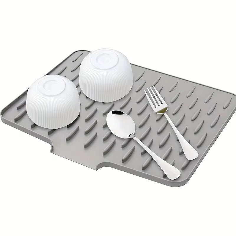 XMSJ Silikon-Geschirrabtropfmatte in Grau, auslaufsicherer Arbeitsplattenschutz und rutschfeste Abflussmatte, B/T: 45 x 45 cm - Bild 4