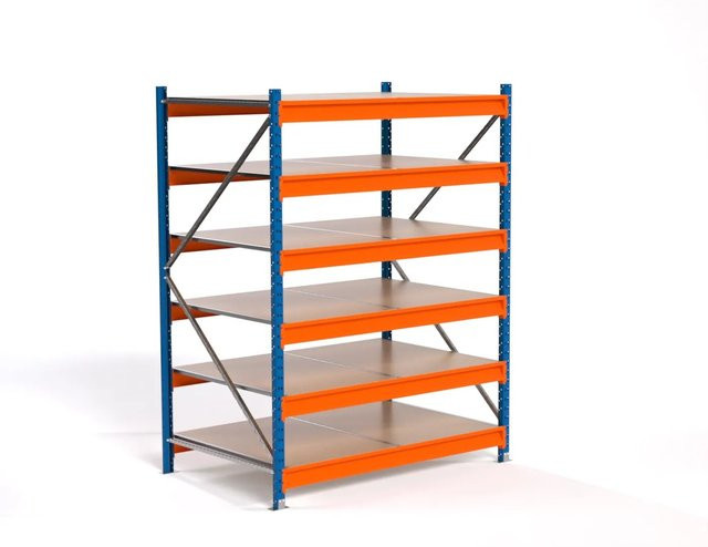 PROREGAL Industrie Weitspannregal MAXIMUS PRO Lagerregal mit 6 Spanplatten-Fachböden, Blau/Orange, H x B x T: 200 x 150 x 100 cm - Bild 1