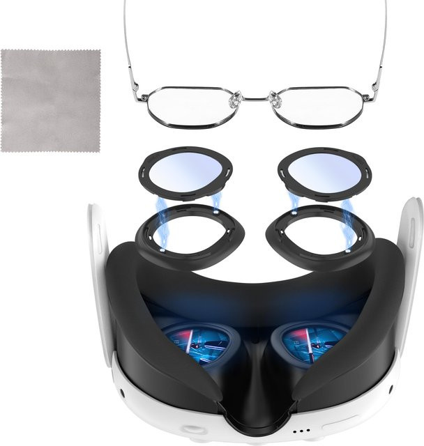 DEVASO Blaulichtfilter-Brille für Meta Quest 3 inklusive Antibeschlag-Tuch und Linsenschutz-Set sowie VR-Brillen-Abstandshalter für Oculus Quest 3 - Bild 1