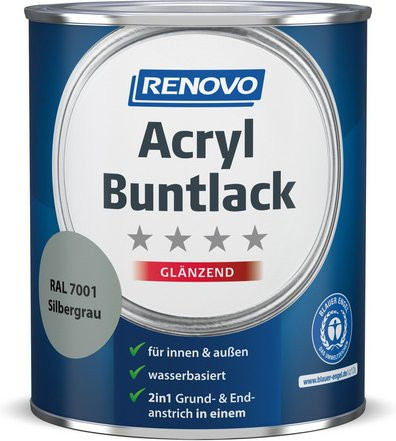 RENOVO Acryl-Buntlack Silbergrau RAL 7001 glänzend wasserbasiert 0,75 l - Bild 1