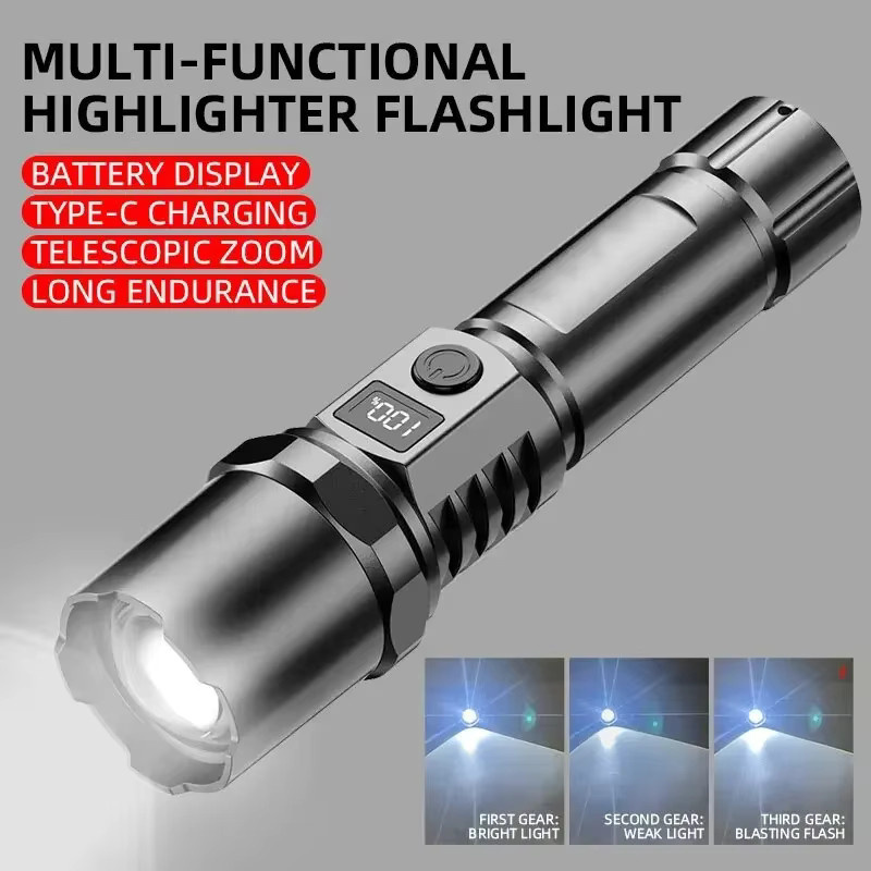 Heinast LED Taschenlampe in Schwarz, wiederaufladbare Handtaschenlampe mit Teleskop-Zoom und wasserdichter Metallkonstruktion für Camping und Outdoor-Notfälle - Bild 3