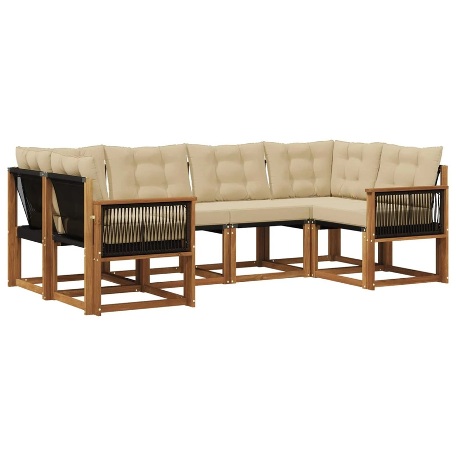 vidaXL Outdoor-Sofagarnitur L-Form aus Akazienholz mit 6 Textilene-Kissen in Natur und Beige - Bild 2