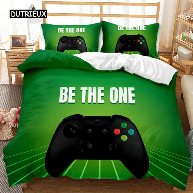 Gaming-Bettwäsche-Set mit Gamepad- und Headset-Design für Jungen und Teenager, 3-teilig, Farbe: Grün, Material: Polyester, B/H: 150 x 200 cm - Bild 1