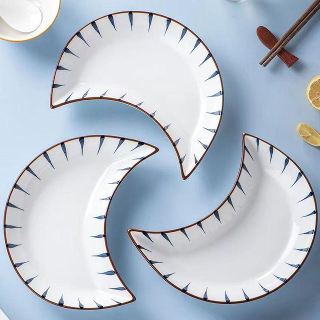 Japanisches Keramik Geschirr Set Mond Design Dessertteller in Grau und Weiß, Durchmesser: 22,5 cm - Bild 1