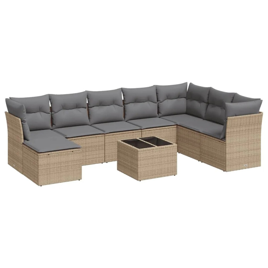 vidaXL 9-teilige Garten-Sofagarnitur aus Poly-Rattan mit Kissen in Beige-grau - Bild 2