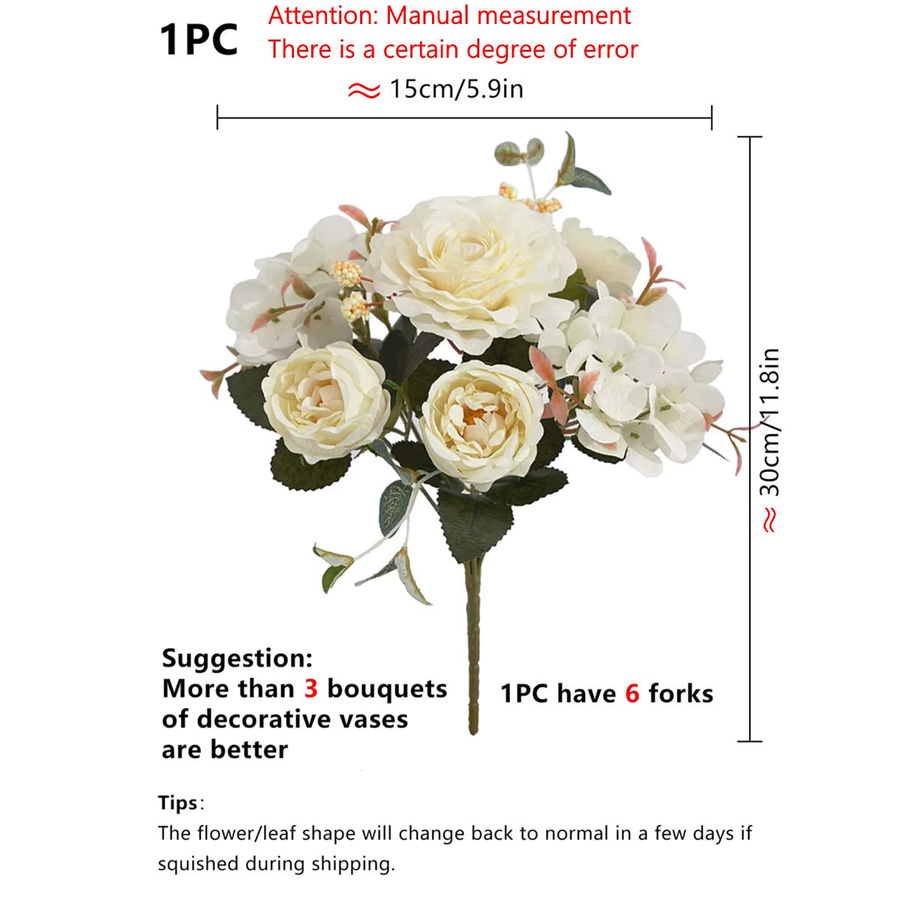 HUALIANQI Kunstblumen-Set aus Pfingstrosen und Rosen in Rot und Weiß für Hochzeiten, Valentinstag und zur Dekoration - Bild 1