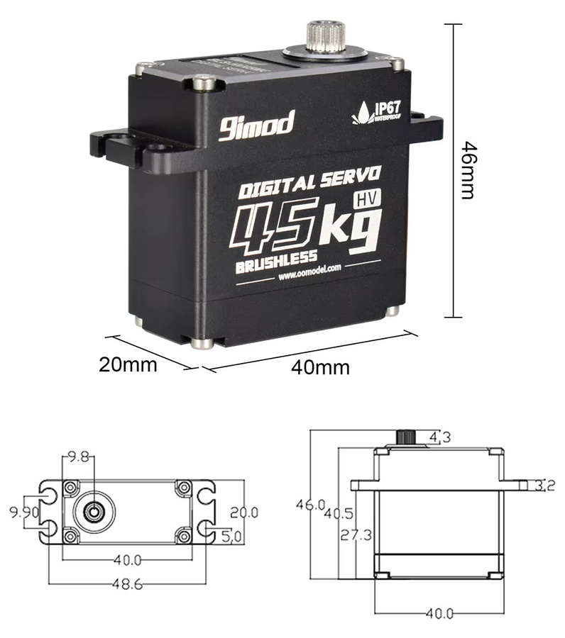 9imod BLS-HV45MG Servo, wasserdicht, aluminium gehäuse, digital, metall getriebe - Bild 5