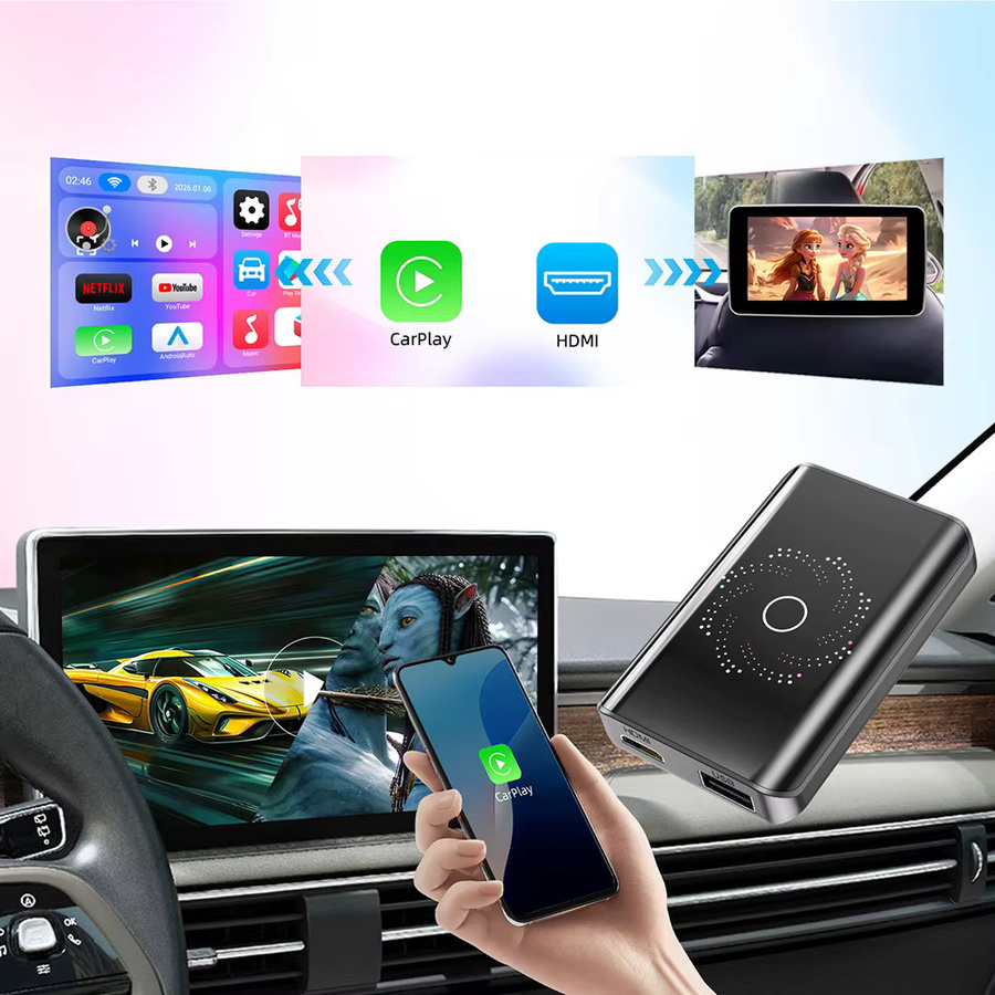 EzoneTronics Android 14 CarPlay AI Box Kabelloser CarPlay und Android Auto Adapter mit Spiegelteiler für YouTube und Netflix in Schwarz oder Weiß - Bild 2