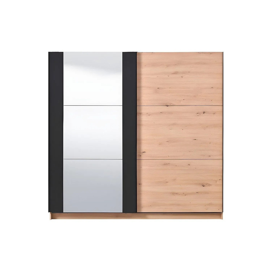 Vente-unique Kleiderschrank Philadelphie mit Schiebetüren und Spiegel, Eiche Natur und Schwarz, Breite: 217 cm - Bild 2