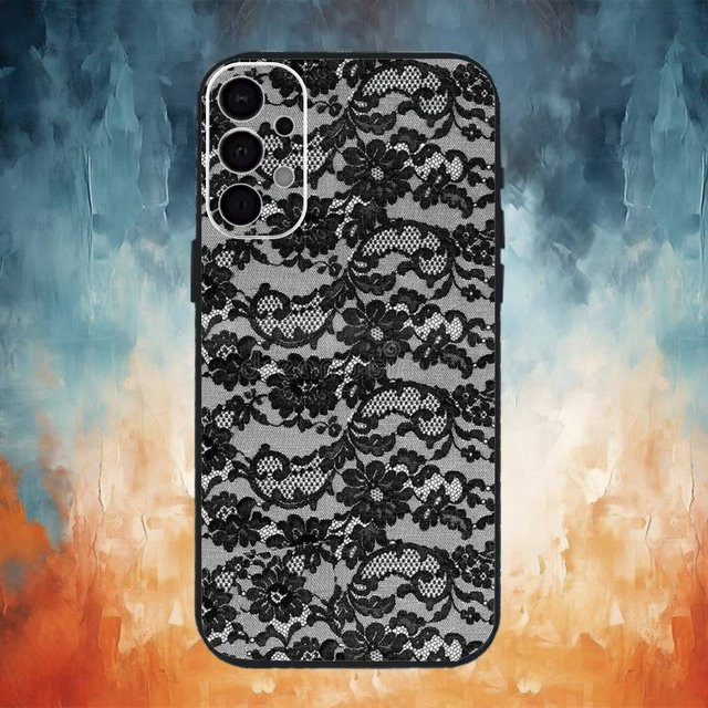 Handyhülle mit schwarzem Spitzenprint für Samsung Galaxy S25 Ultra, S24, S23, S22, S21 und weitere Modelle, Farbe: Schwarz - Bild 1