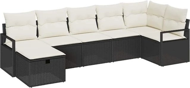 vidaXL Garten-Sofa Set aus Poly-Rattan mit Eckelement, Ottoman und integriertem Kissen-Speicher in Schwarz und Beige - Bild 1