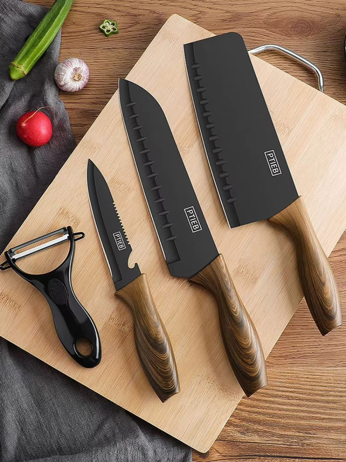 PLYS Edelstahl-Messer-Set in Schwarz mit Fleischschneidemesser und Obstmesser - Bild 3