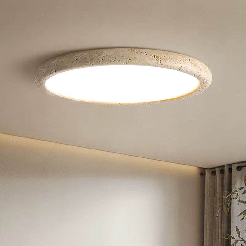 YANKE LED Deckenleuchte aus Naturstein im japanischen Wabi-Sabi-Stil, runde Lampe in Gelb und Beige für Wohnzimmer und Schlafzimmer - Bild 2