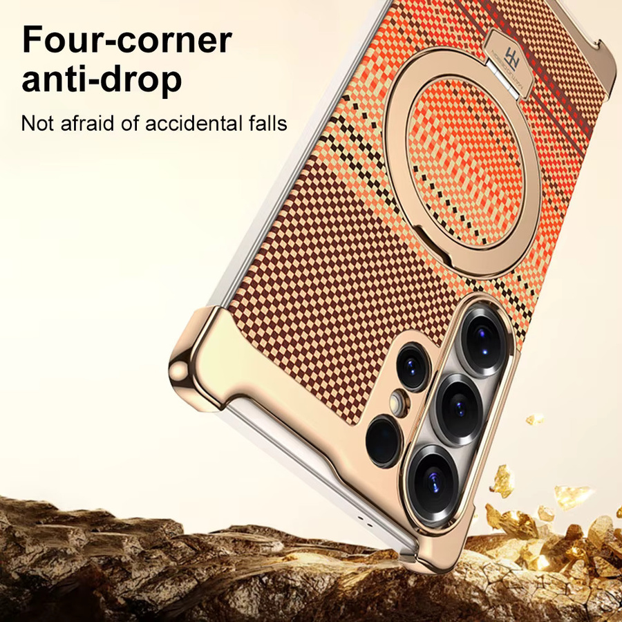 3D Carbonfaser Magnetring Handyhülle für Samsung Galaxy S24 S25 S26 Ultra, Stoßfeste Rahmenlose Schutzhülle in Orange oder Mehrfarbig - Bild 2