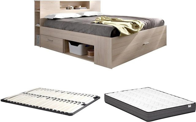 Vente-unique Bettrahmen Leandre mit Schubladen, Farbe Beige, B/T/H: 160 x 200 x 228,5 cm - Bild 1