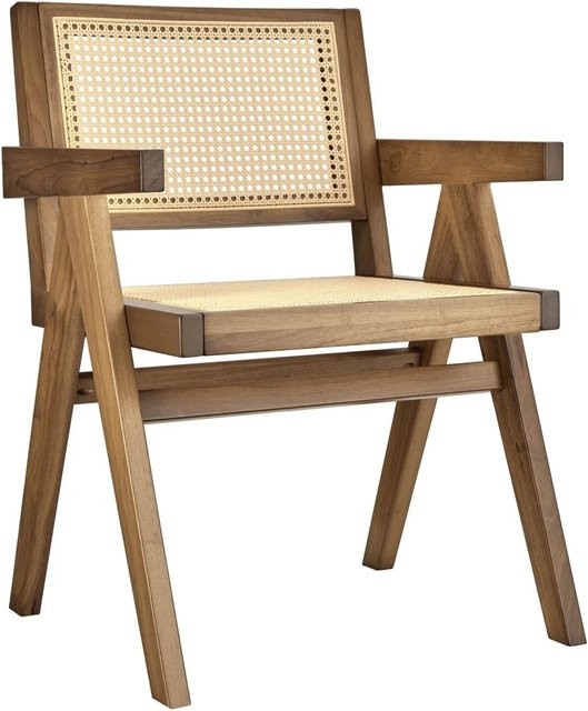 tectake Armlehnstuhl Lissy im Boho-Stil mit Wiener Geflecht aus Holz und Rattan, Eiche Hell, B/T/H: 59,5 x 56,5 x 82,5 cm - Bild 1