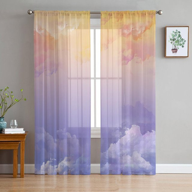 Himmel Wolken Transparente Vorhänge aus Tüll, Voile und Organza für Wohnzimmer und Küche, Farbe: Transparent, B: 135 cm, H: 115 cm - Bild 1