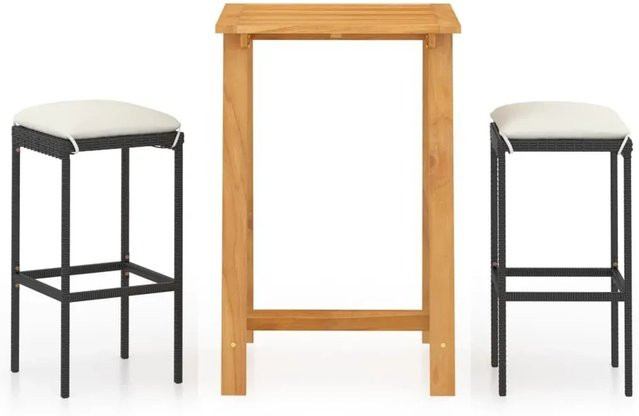 vidaXL 3-teiliges Gartenbar-Set mit Kissen in Schwarz und Weiß aus Holz und Stahl - Bild 1