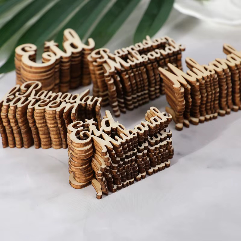 15 Stück Eid Mubarak Holz Chips ZQCXLD Ramadan Konfetti für DIY Handwerk und Tischdekoration - Bild 2