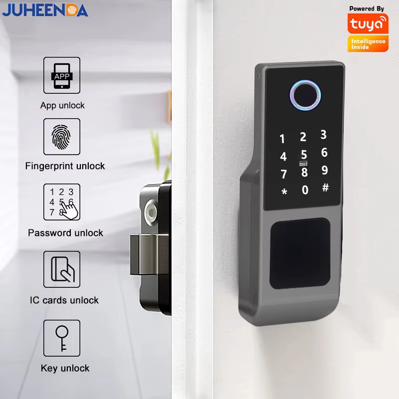 Juheenda Smartes Outdoor Türschloss mit Fingerabdruck, Digitalcode und IC-Karte, Wasserdichtes WLAN Türschloss mit Tuya und TTLock App, Alexa-kompatibel, Schwarz - Bild 2