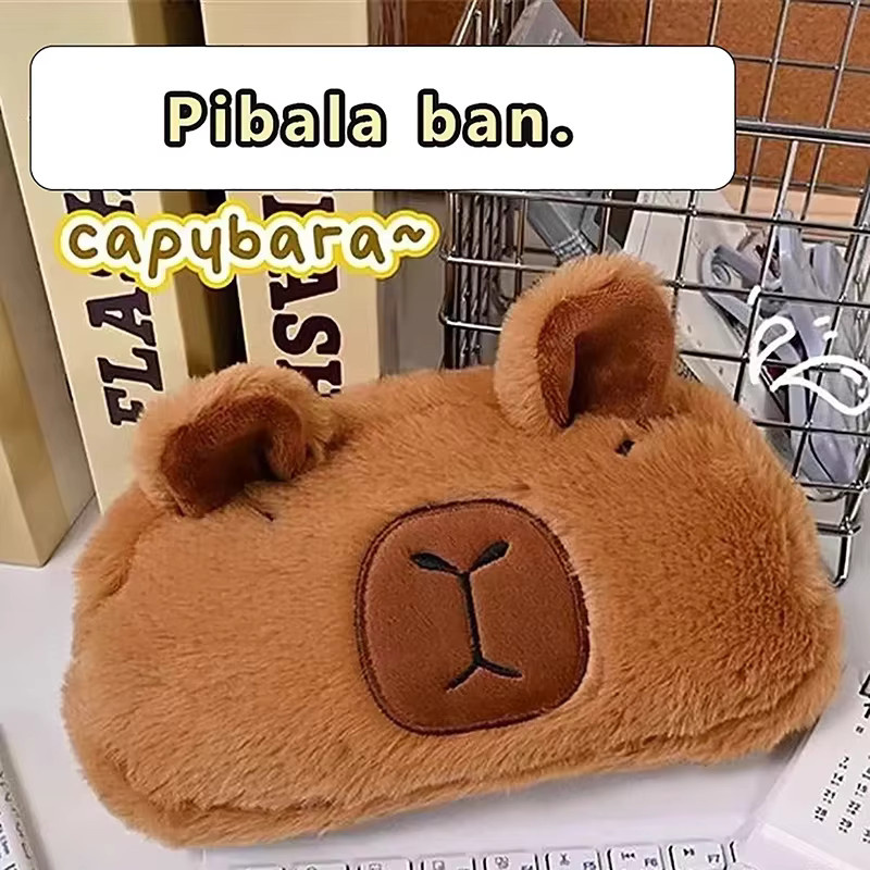 Niedliche Capybara Plüsch-Federtasche in Braun mit großer Kapazität für Kinder - Bild 2
