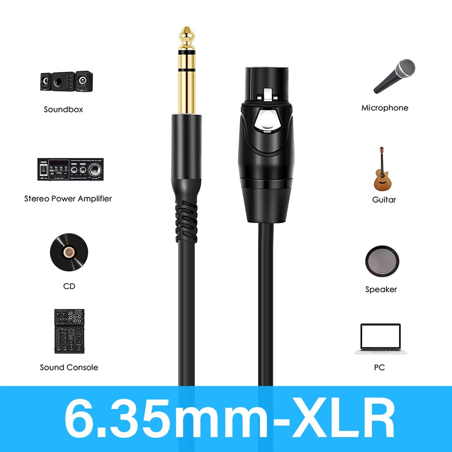 Nephy XLR-Mikrofonkabel mit 6,35 mm Klinkenstecker auf XLR-Buchse in Schwarz - Bild 2