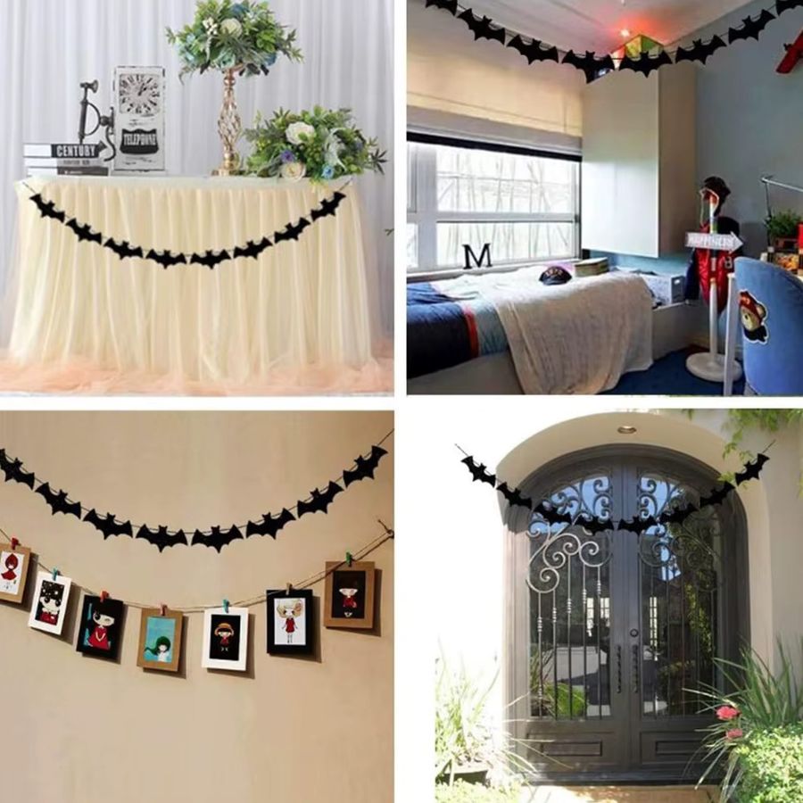 Runtowo Halloween Fledermaus Banner aus Papier in Schwarz als Hängegirlande zur Partydekoration - Bild 4