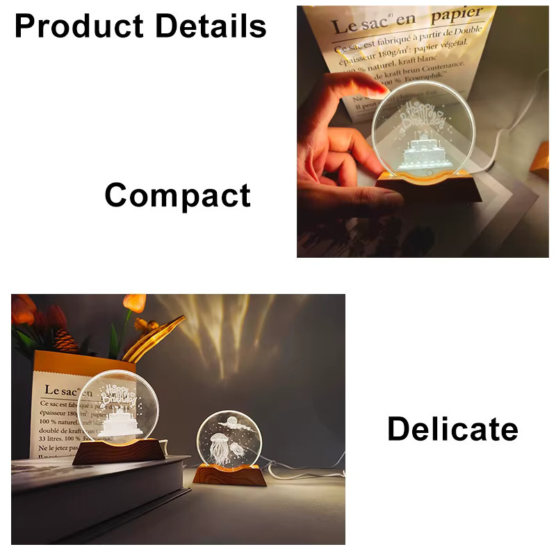 LINYILIGHT LED Kristall-Ornament Schreibtischlampe mit USB-Anschluss und warmweißem Licht in Mehrfarbig und Transparent - Bild 2