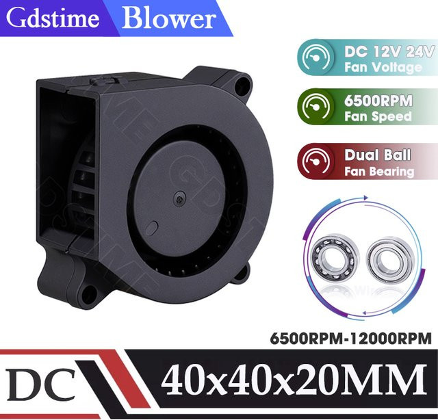 Gdstime Dual-Ball-Mikro-Turbo-Lüfter 4020 in Schwarz für 3D-Drucker und Grafikkarten, B: 40 mm, H: 40 mm, T: 20 mm - Bild 1