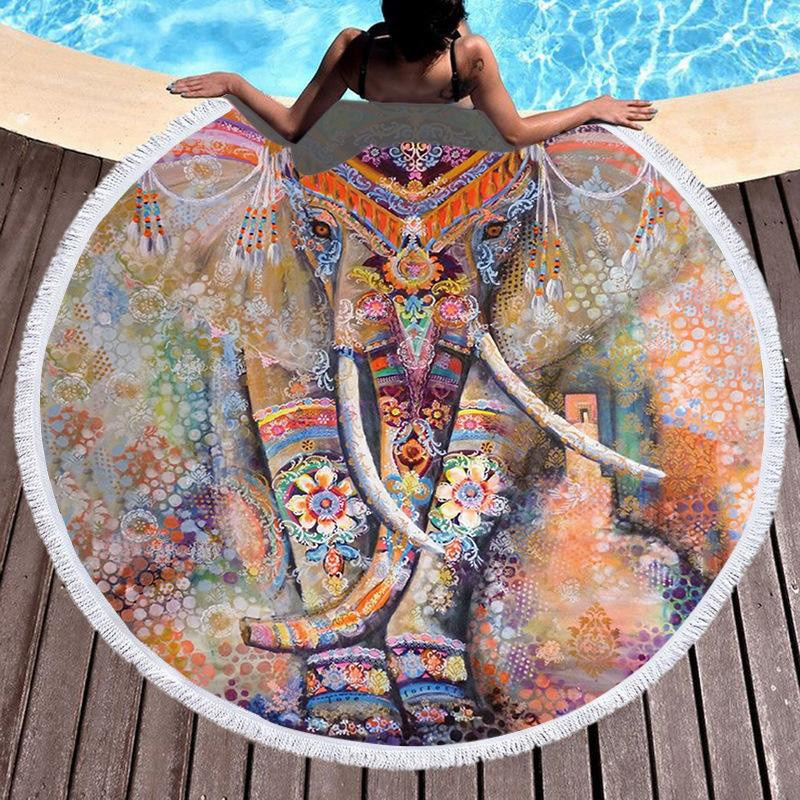 Rundes Strandtuch XQ We Wantice mit Fransen in Böhmischem Design, Mikrofaser, Multicolour, Durchmesser: 150 cm - Bild 1