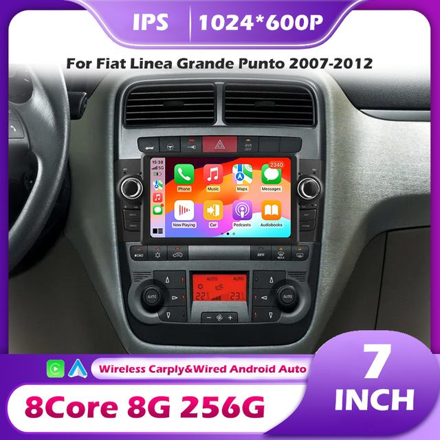 Android 16 Autoradio für Fiat Grande Punto Linea 2007-2012 mit 7 Zoll Display, GPS, Carplay und Stereo Video Audio Haupteinheit in Schwarz - Bild 1