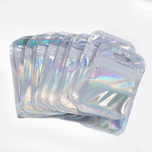 50 Stück MOONMADE Holographische Mini-Aluminiumfolie Zip-Lock-Beutel, Einseitig Transparente Laser-Verpackungsbeutel in Multicolour für Badesalz und Kosmetik - Bild 1