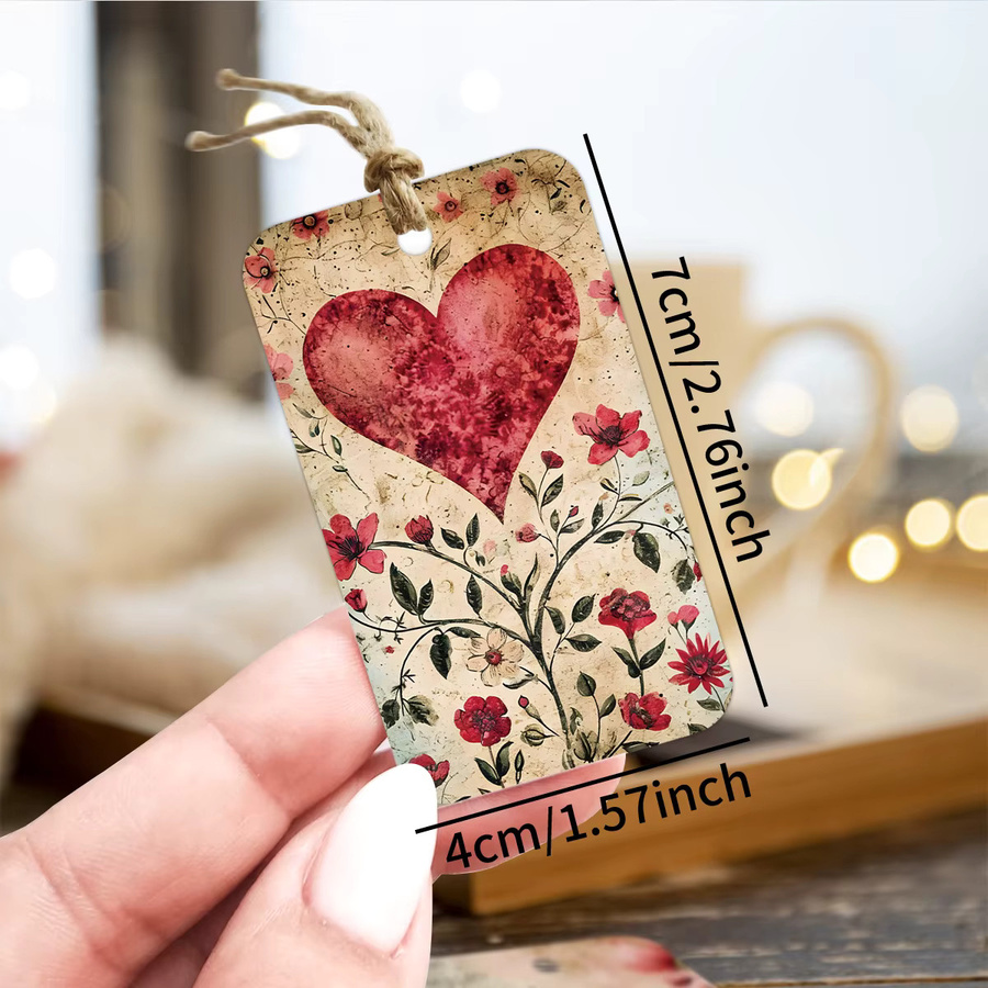 50 Stück Retro-Hängeetiketten aus Papier mit rotem Herz- und Blumenmotiv für Valentinstag, Hochzeit oder Geburtstag - Bild 3