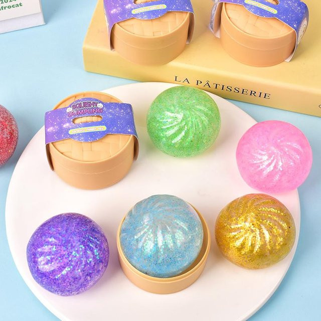 PRELEXT Mini-Quetsch-Dumpling, sensorisches Fidget-Spielzeug, farbiger Glitzer-Dampfbrötchen-Dekompressionsball - Bild 1