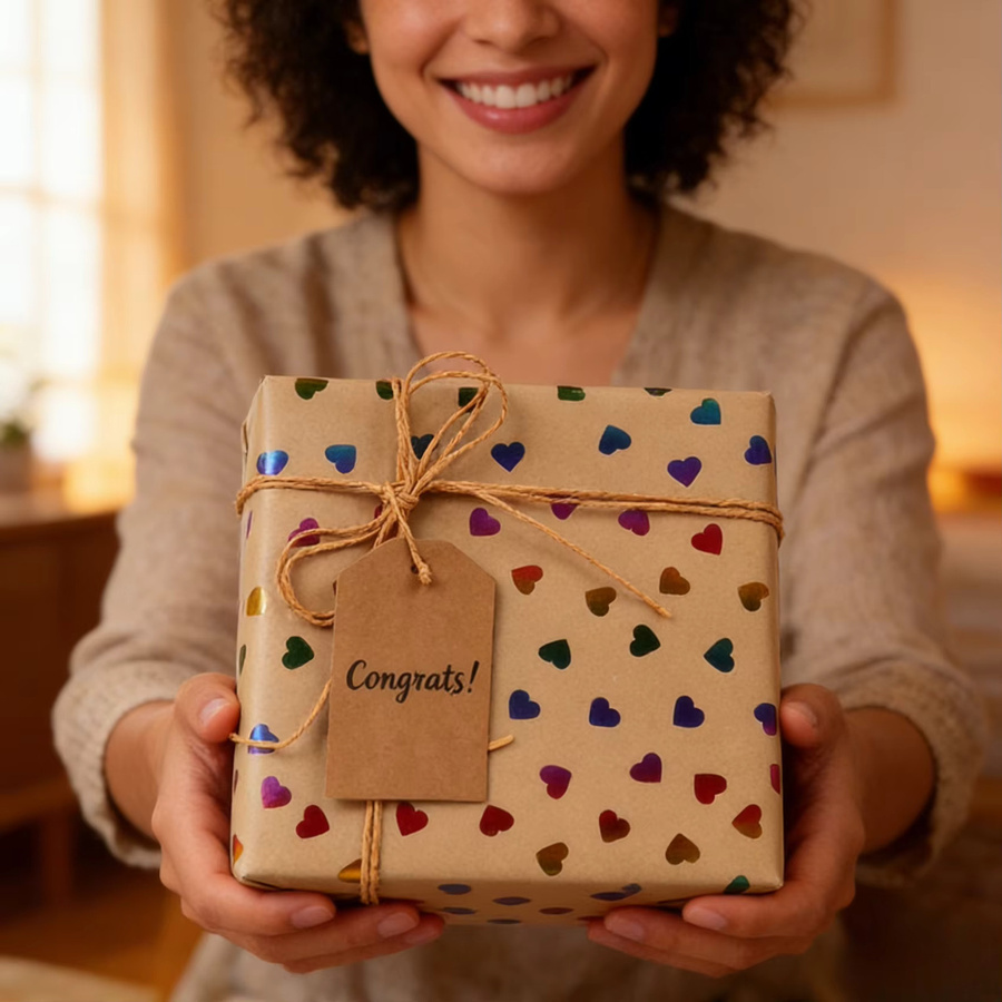Valentinstag Herz-Geschenkpapier in Gold mit Goldblatt-Optik, B: 43 cm, L: 300 cm - Bild 1