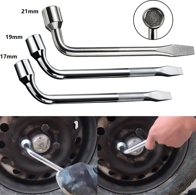 DAZZLEEX 3-teiliges Radmutternschlüssel-Set in Silber, L-förmige Sechskant-Schraubenschlüssel für 17mm, 19mm und 21mm, Auto-Handwerkzeug-Zubehör - Bild 1