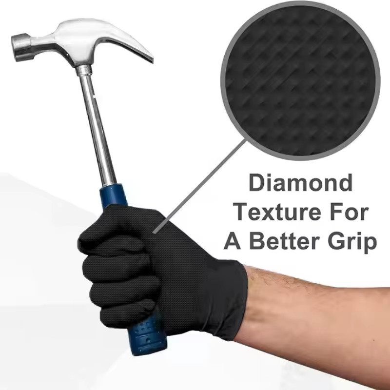 YUMARCH Nitrilhandschuhe Heavy Duty in Schwarz und Orange, 8Mil Einweghandschuhe mit Diamant-Strukturgriff, Größe L - Bild 3