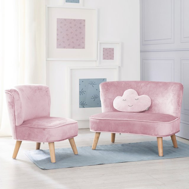 Roba Lil Sofa Set groß in Rosa/Mauve mit Samtstoff und Holz im Retro-Look - Bild 1