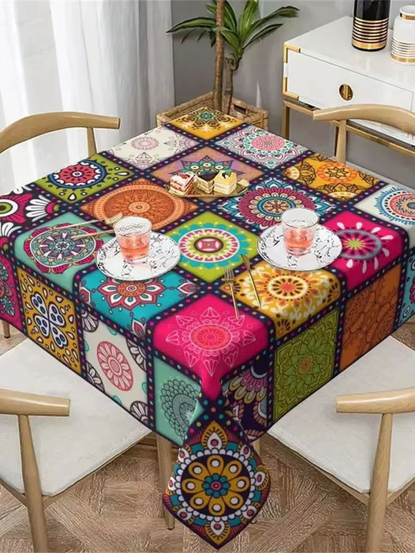 Wasserdichte ZZN Tischdecke im böhmischen Mandala-Stil, ethnische Grafik-Tischdecke in Multicolour für Festival und Party - Bild 2