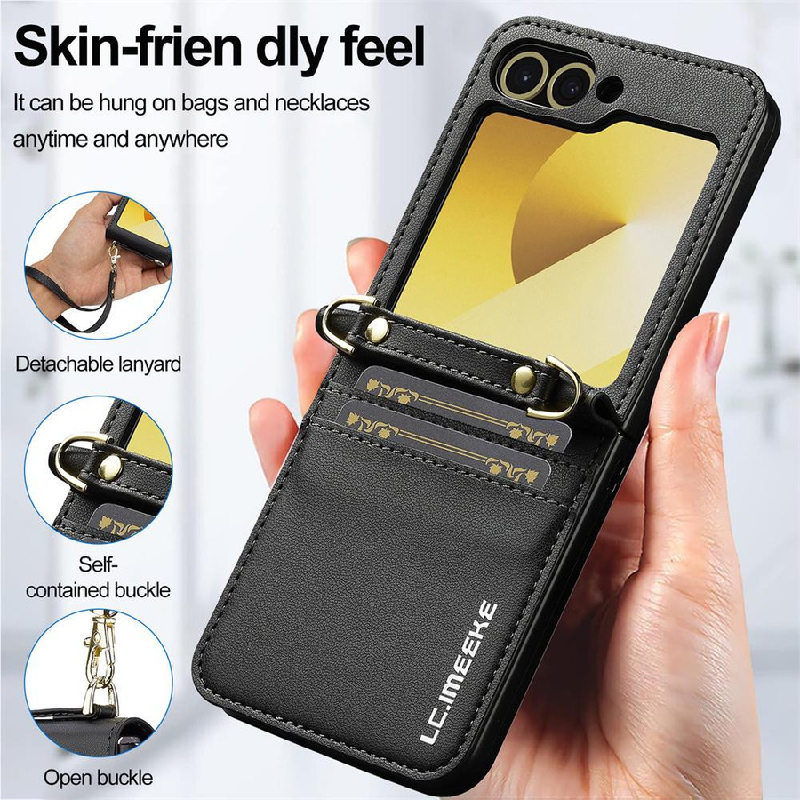 Samsung Crossbody-Portemonnaie mit Kartensteckplatz und Handgelenkschlaufe als Handyhülle für Galaxy Z Flip, Farbe: Schwarz - Bild 5