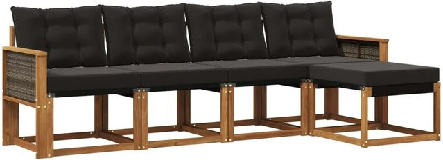 vidaXL Outdoor-Sofagarnitur aus Akazienholz mit 5 Kissen in Schwarz und Natur mit Textilene-Bezug und UV-beständigen Polstern - Bild 1